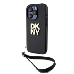 Husa iPhone 15 Pro DKNY Hardcase Wrist Strap Stock Logo, negru, DKHCP15LPBSWSK