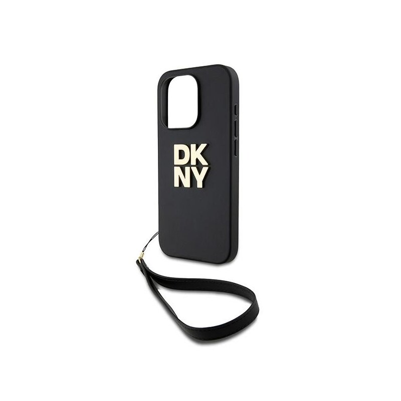 Husa iPhone 15 Pro DKNY Hardcase Wrist Strap Stock Logo, negru, DKHCP15LPBSWSK