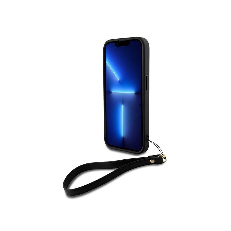 Husa iPhone 15 Pro DKNY Hardcase Wrist Strap Stock Logo, negru, DKHCP15LPBSWSK