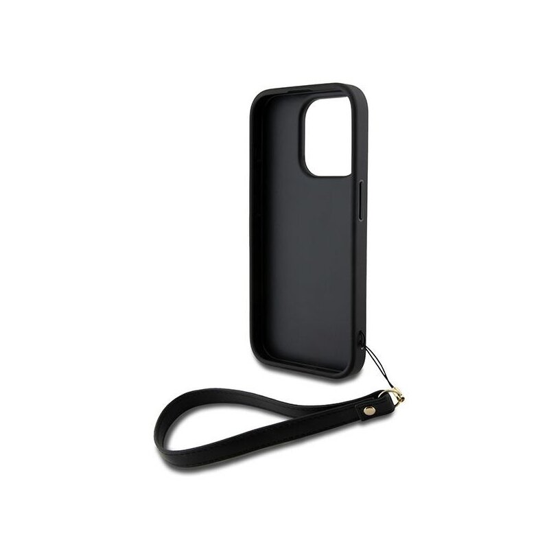Husa iPhone 15 Pro DKNY Hardcase Wrist Strap Stock Logo, negru, DKHCP15LPBSWSK