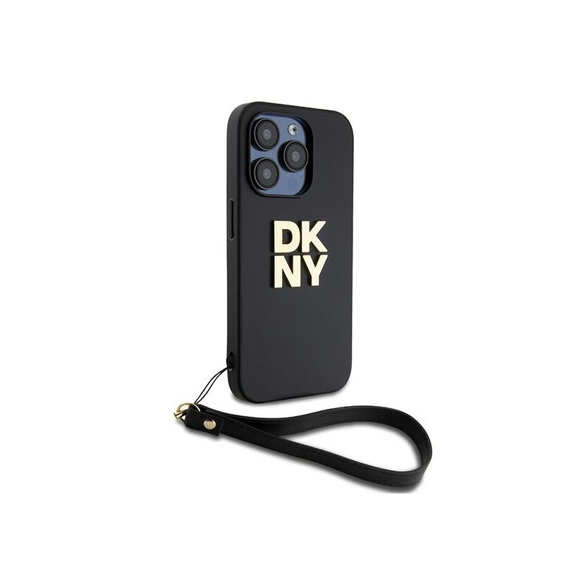 Husa iPhone 15 Pro DKNY Hardcase Wrist Strap Stock Logo, negru, DKHCP15LPBSWSK