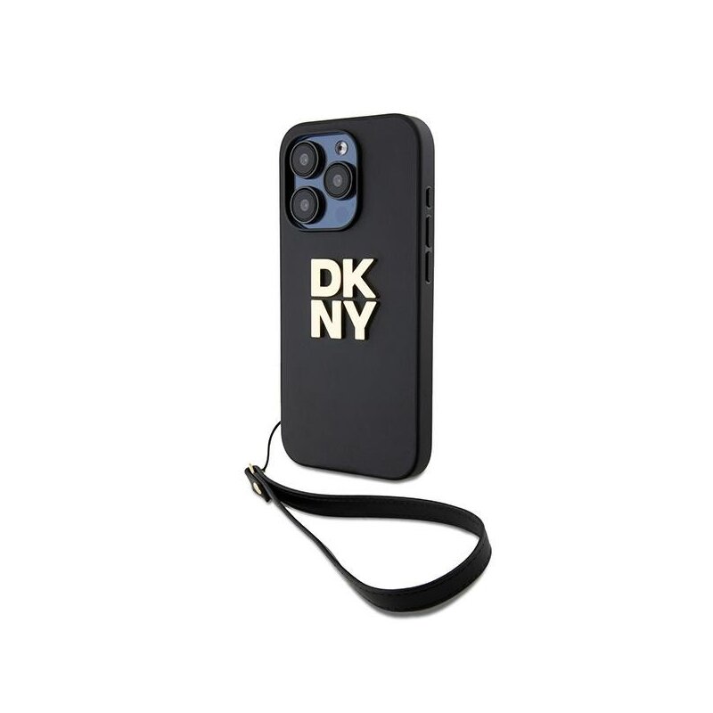 Husa iPhone 15 Pro DKNY Hardcase Wrist Strap Stock Logo, negru, DKHCP15LPBSWSK