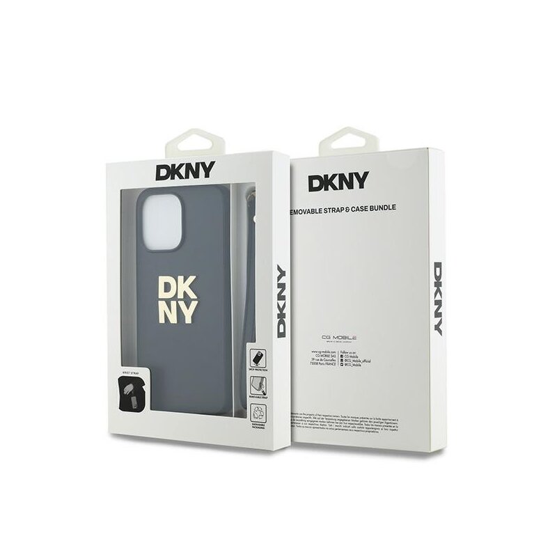 Husa iPhone 15 Pro DKNY Hardcase Wrist Strap Stock Logo, negru, DKHCP15LPBSWSK