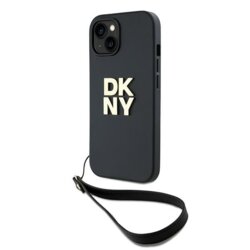 Husa iPhone 15 Plus DKNY Hardcase Wrist Strap Stock Logo, negru, DKHCP15MPBSWSK