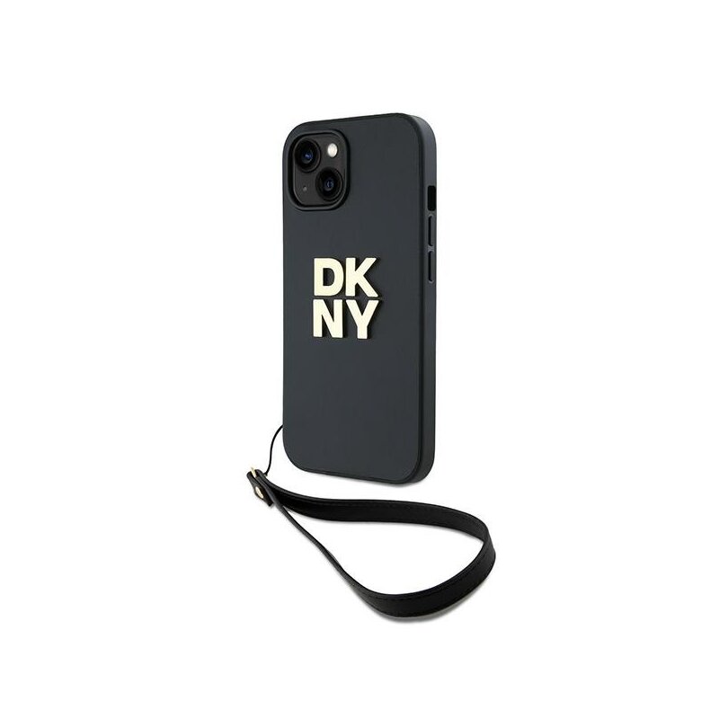 Husa iPhone 15 Plus DKNY Hardcase Wrist Strap Stock Logo, negru, DKHCP15MPBSWSK