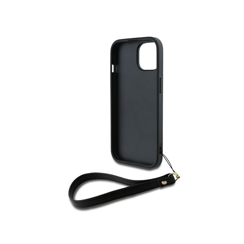 Husa iPhone 15 Plus DKNY Hardcase Wrist Strap Stock Logo, negru, DKHCP15MPBSWSK