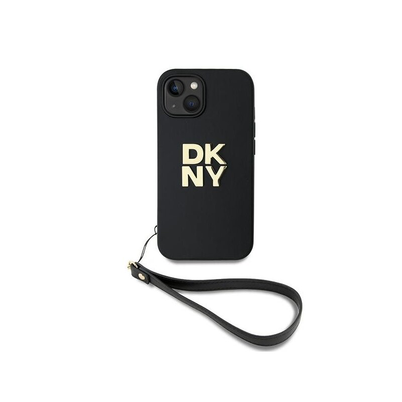 Husa iPhone 15 Plus DKNY Hardcase Wrist Strap Stock Logo, negru, DKHCP15MPBSWSK