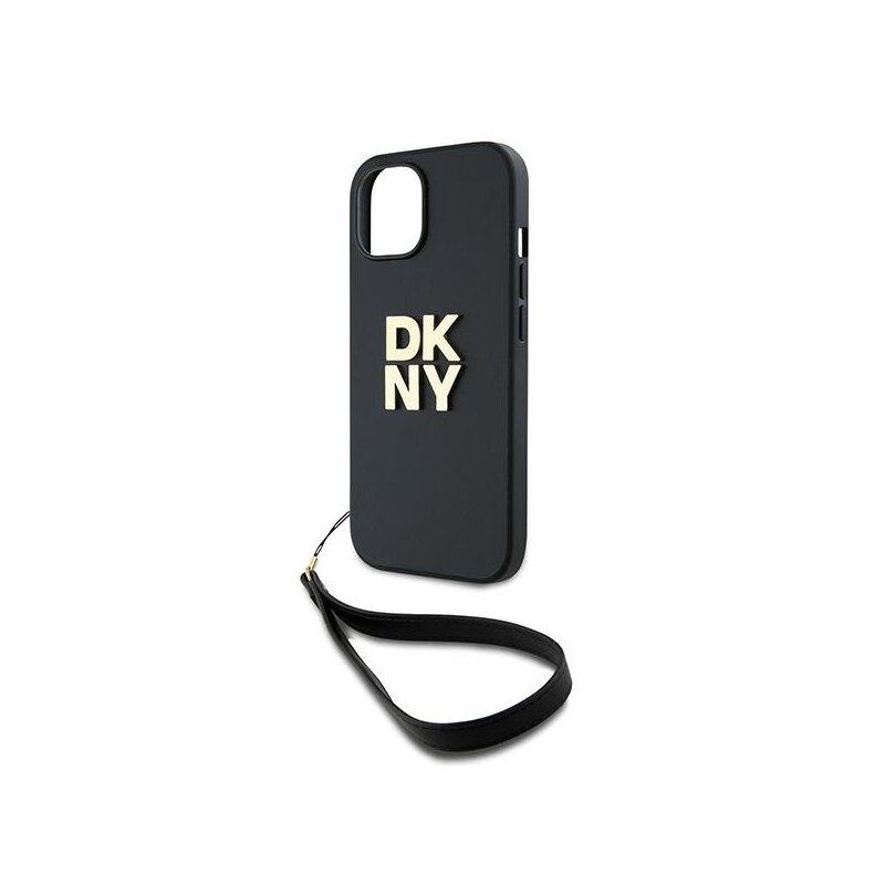 Husa iPhone 15 Plus DKNY Hardcase Wrist Strap Stock Logo, negru, DKHCP15MPBSWSK