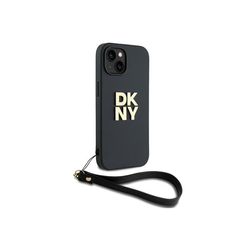Husa iPhone 15 Plus DKNY Hardcase Wrist Strap Stock Logo, negru, DKHCP15MPBSWSK