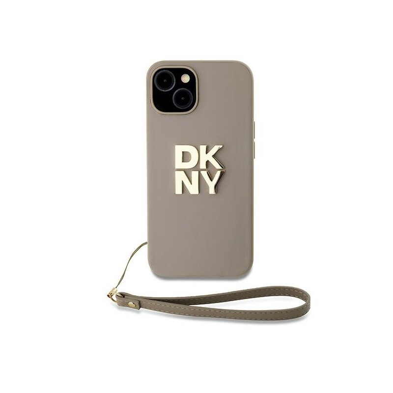 Husa iPhone 15 Plus DKNY Hardcase Wrist Strap Stock Logo, maro, DKHCP15MPBSWSE