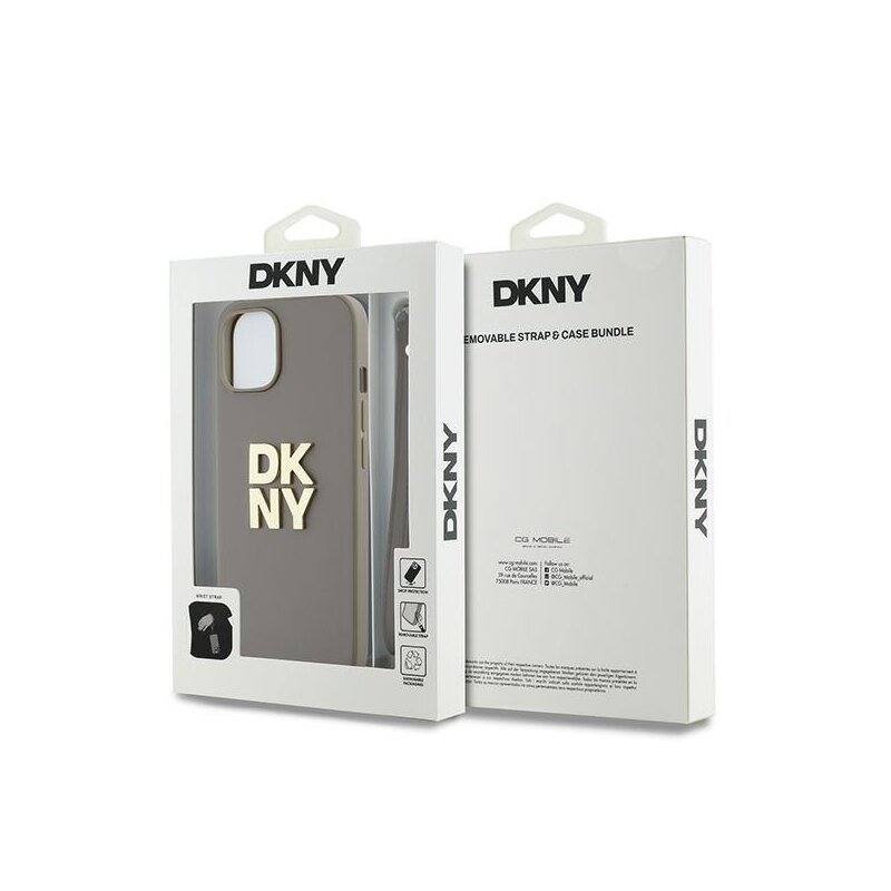 Husa iPhone 15 Plus DKNY Hardcase Wrist Strap Stock Logo, maro, DKHCP15MPBSWSE