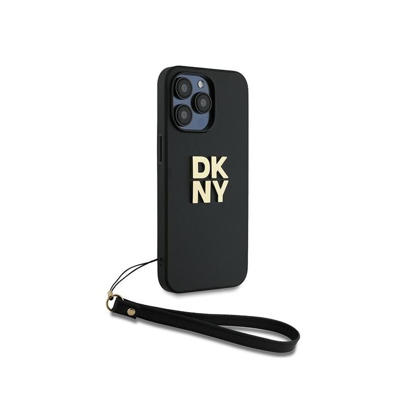 Husa iPhone 15 Pro Max DKNY Hardcase Wrist Strap Stock Logo, negru, DKHCP15XPBSWSK