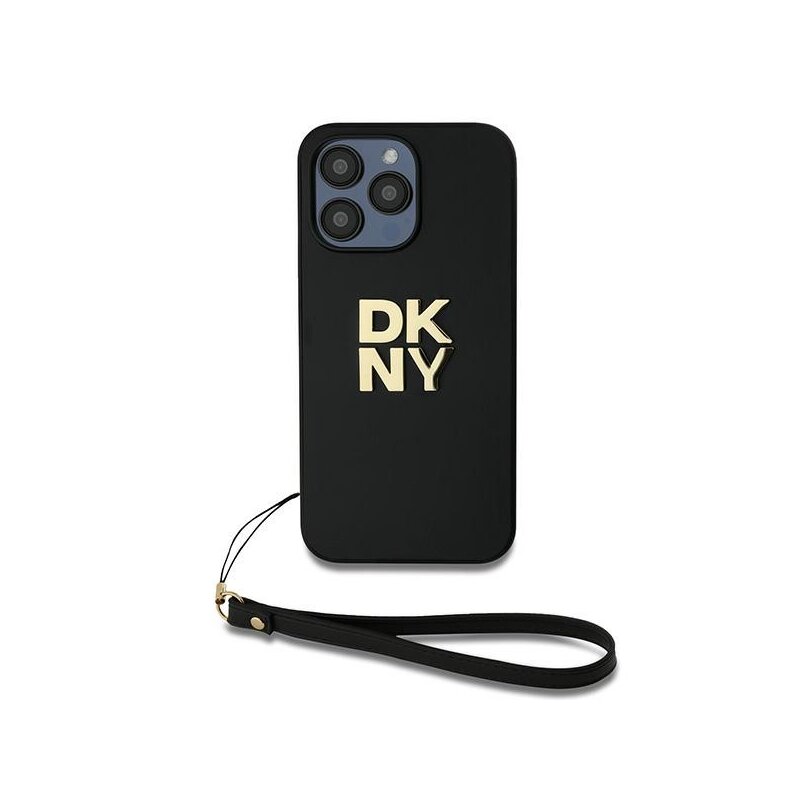 Husa iPhone 15 Pro Max DKNY Hardcase Wrist Strap Stock Logo, negru, DKHCP15XPBSWSK