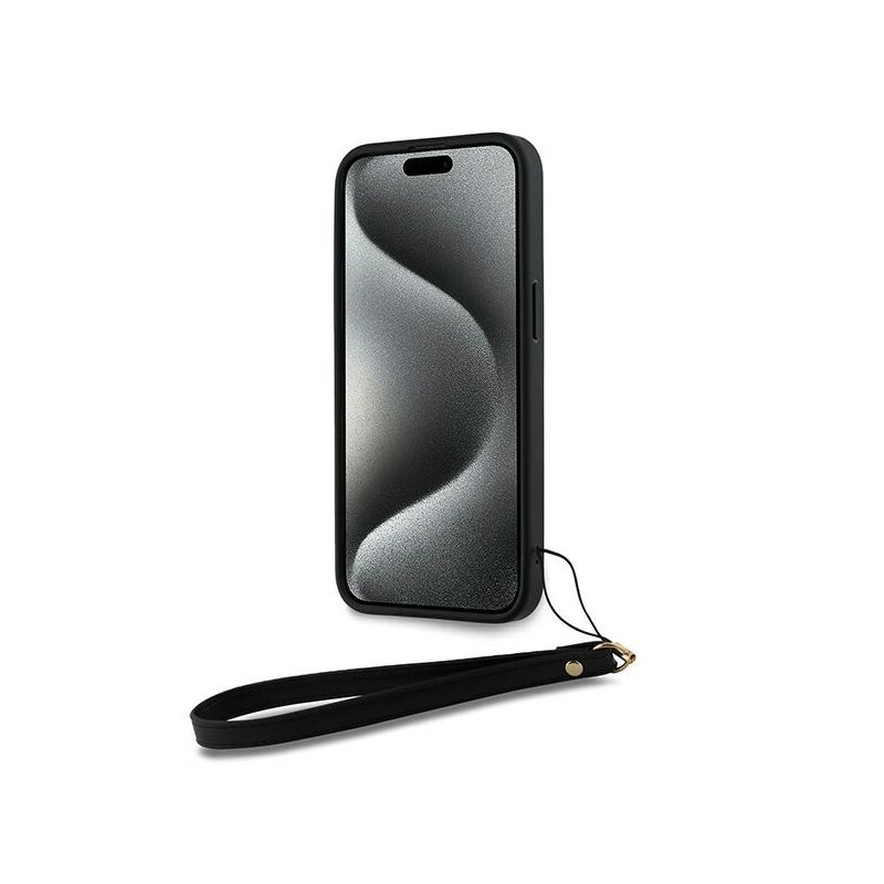 Husa iPhone 15 Pro Max DKNY Hardcase Wrist Strap Stock Logo, negru, DKHCP15XPBSWSK