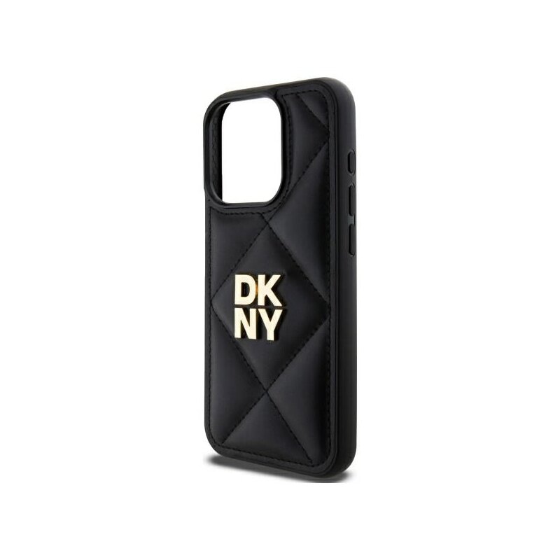 Husa piele iPhone 15 Pro Max DKNY Leather Quilted Stack Logo, negru, DKHCP15XPQDSLK