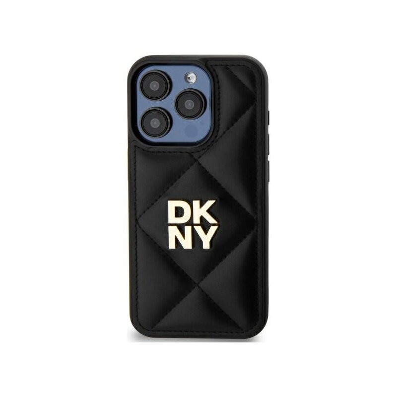 Husa piele iPhone 15 Pro Max DKNY Leather Quilted Stack Logo, negru, DKHCP15XPQDSLK