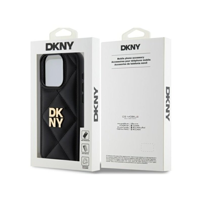 Husa piele iPhone 15 Pro Max DKNY Leather Quilted Stack Logo, negru, DKHCP15XPQDSLK