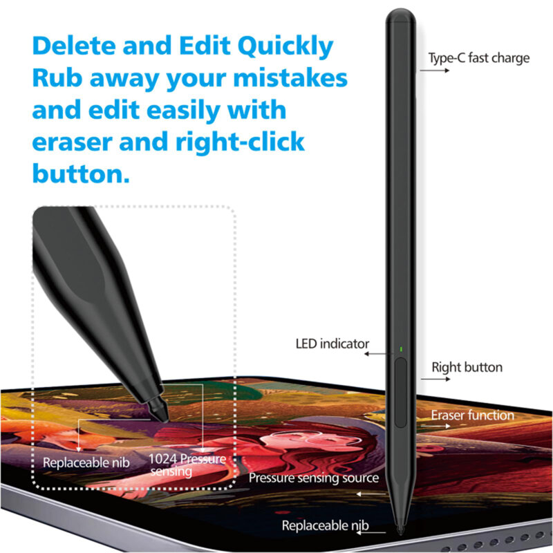 Stylus pen activ pentru Microsoft Surface Techsuit F97, negru