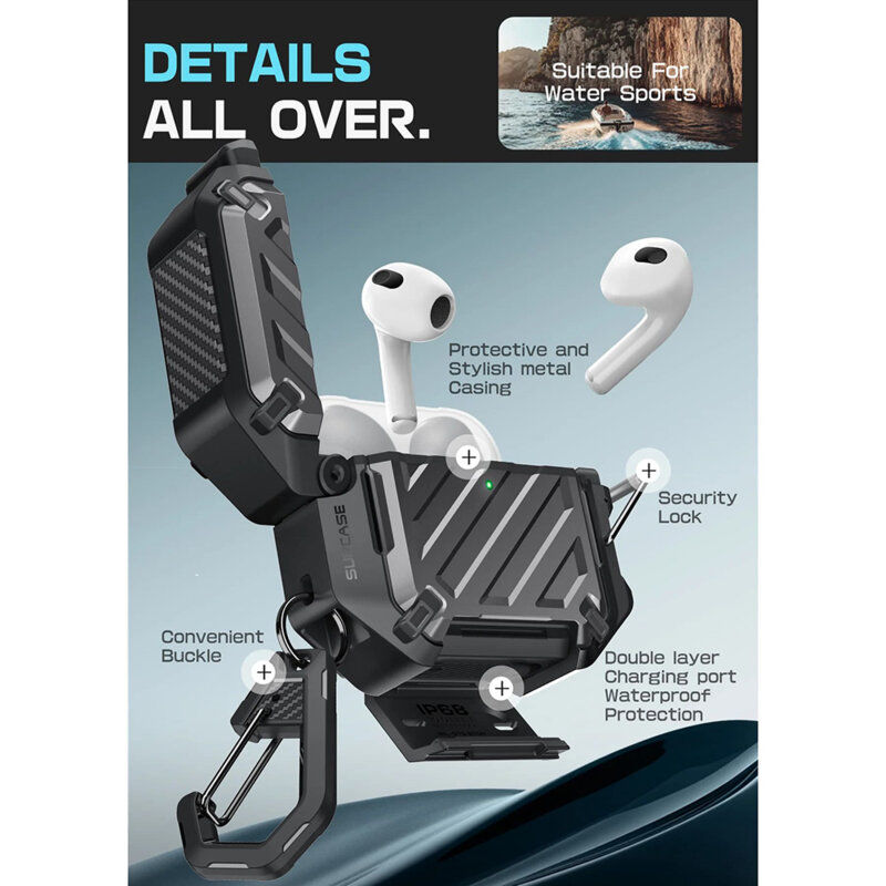 Husa Apple AirPods 4 Supcase Unicorn Beetle Pro, negru