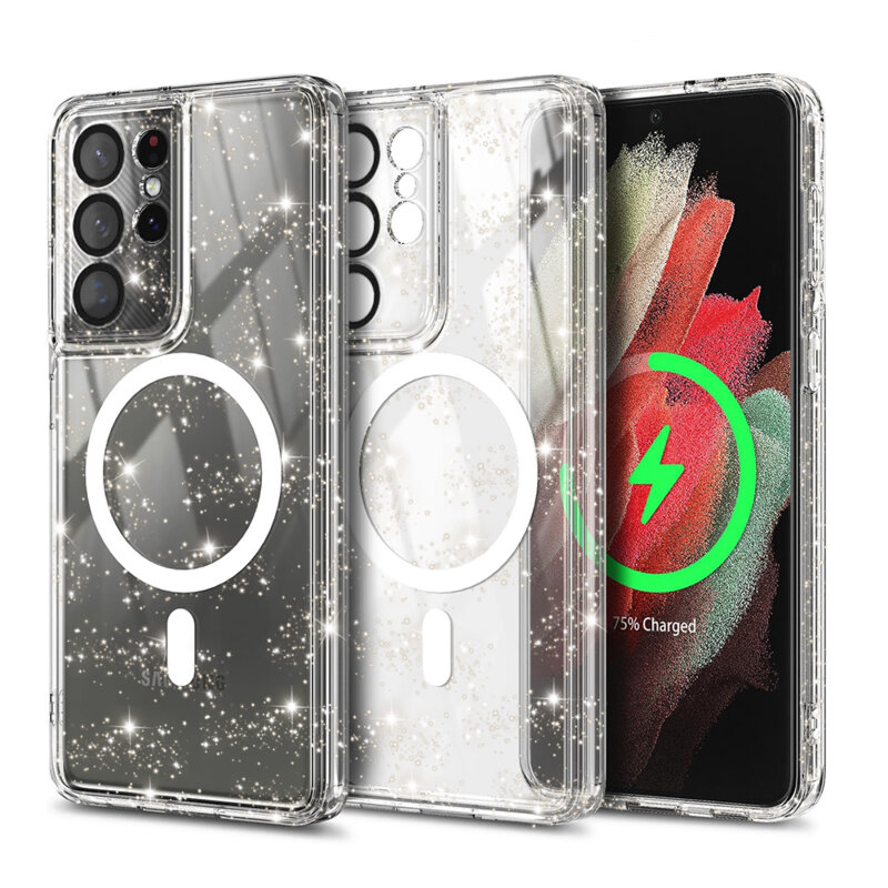 Husa sclipici Samsung Galaxy S21 Ultra 5G Techsuit SparkleSkin MagSafe, transparenta