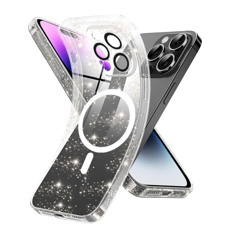Husa sclipici iPhone 14 Pro Max Techsuit SparkleSkin MagSafe, transparenta