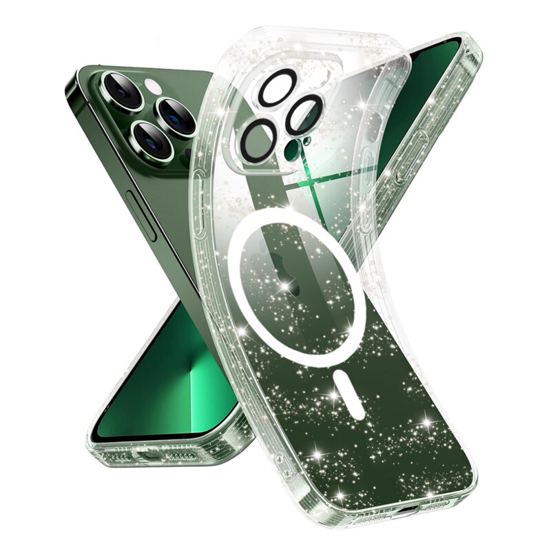 Husa sclipici iPhone 13 Pro Max Techsuit SparkleSkin MagSafe, transparenta