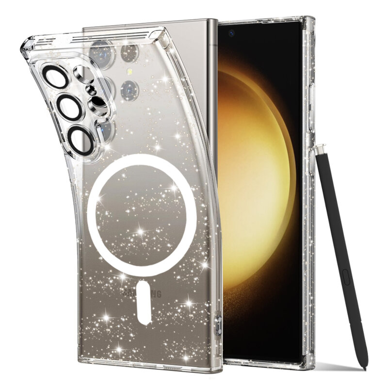 Husa sclipici Samsung Galaxy S23 Ultra Techsuit SparkleSkin MagSafe, transparenta