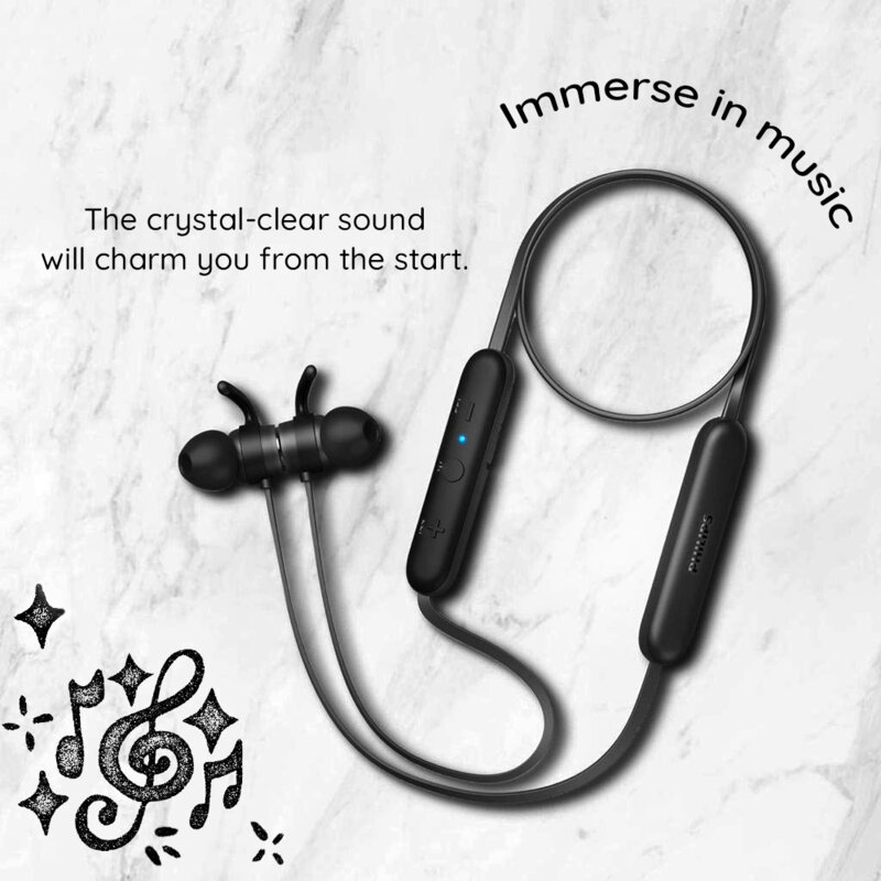Casti sport Bluetooth cu microfon Philips TAE1205BK/00, negru