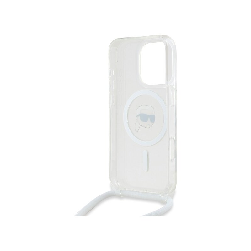 Husa iPhone 16 Pro Karl Lagerfeld IML Crossbody MagSafe, transparent, Karl Head, KLHMP16LHCKHNT