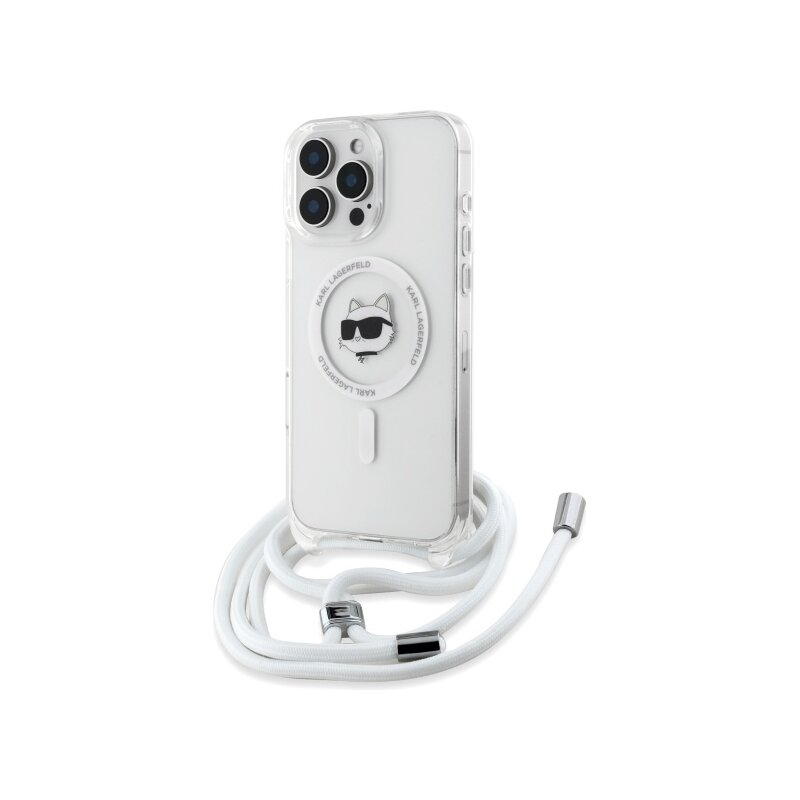 Husa iPhone 16 Karl Lagerfeld IML Crossbody MagSafe, transparent, Choupette`s Head, KLHMP16SHCCHNT