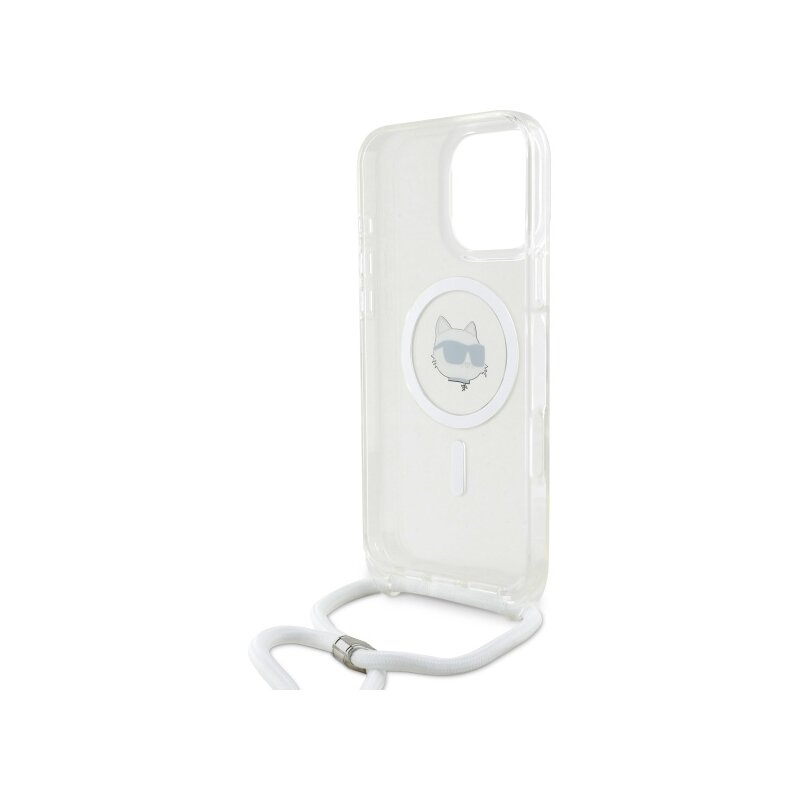 Husa iPhone 16 Karl Lagerfeld IML Crossbody MagSafe, transparent, Choupette`s Head, KLHMP16SHCCHNT