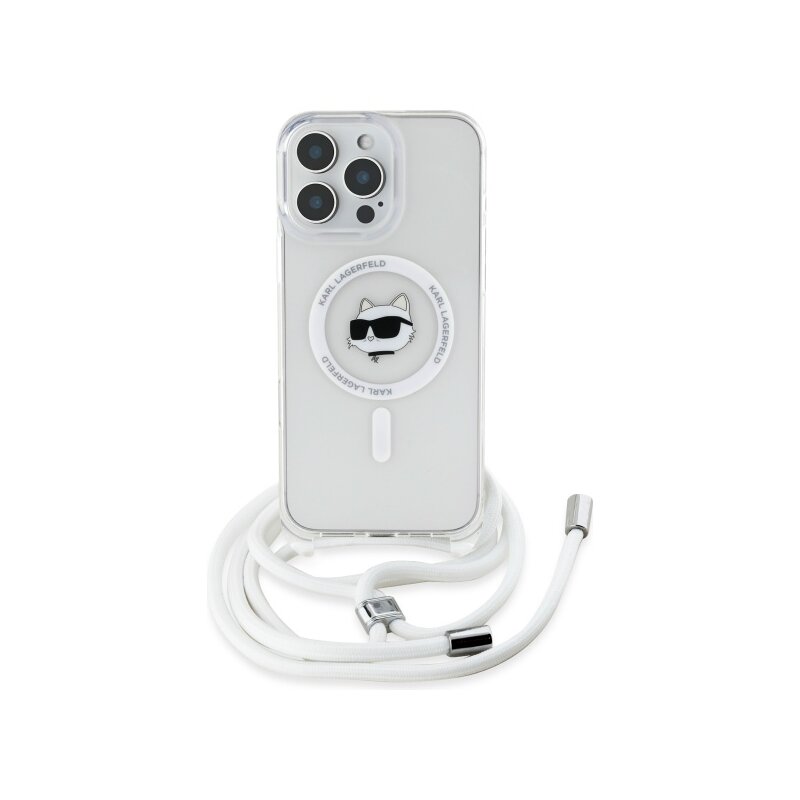 Husa iPhone 16 Karl Lagerfeld IML Crossbody MagSafe, transparent, Choupette`s Head, KLHMP16SHCCHNT