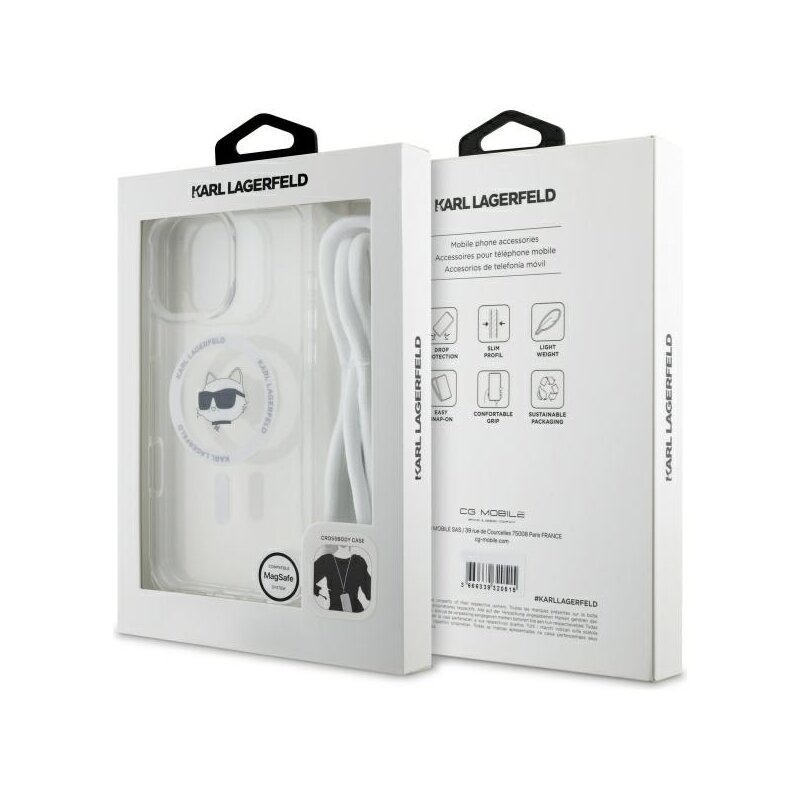 Husa iPhone 16 Karl Lagerfeld IML Crossbody MagSafe, transparent, Choupette`s Head, KLHMP16SHCCHNT