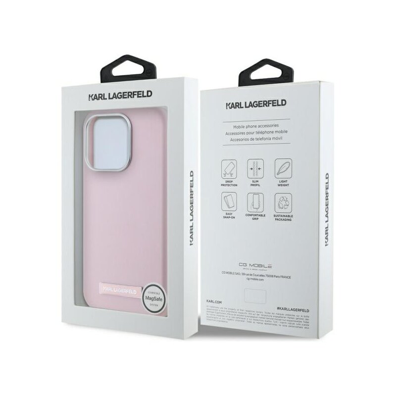 Husa iPhone 15 Pro Max Karl Lagerfeld Leather MagSafe, roz, FW Metal Plate, KLHMP15XPGMSRPP