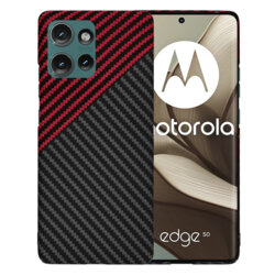 Husa Motorola Edge 50 Techsuit Carbonite FiberShell, rosu inchis