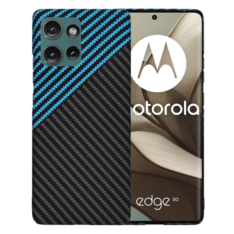 Husa Motorola Edge 50 Techsuit Carbonite FiberShell, bleu
