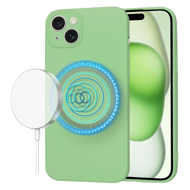 Husa silicon iPhone 15 Plus Techsuit SoftFlex MagSafe, verde deschis