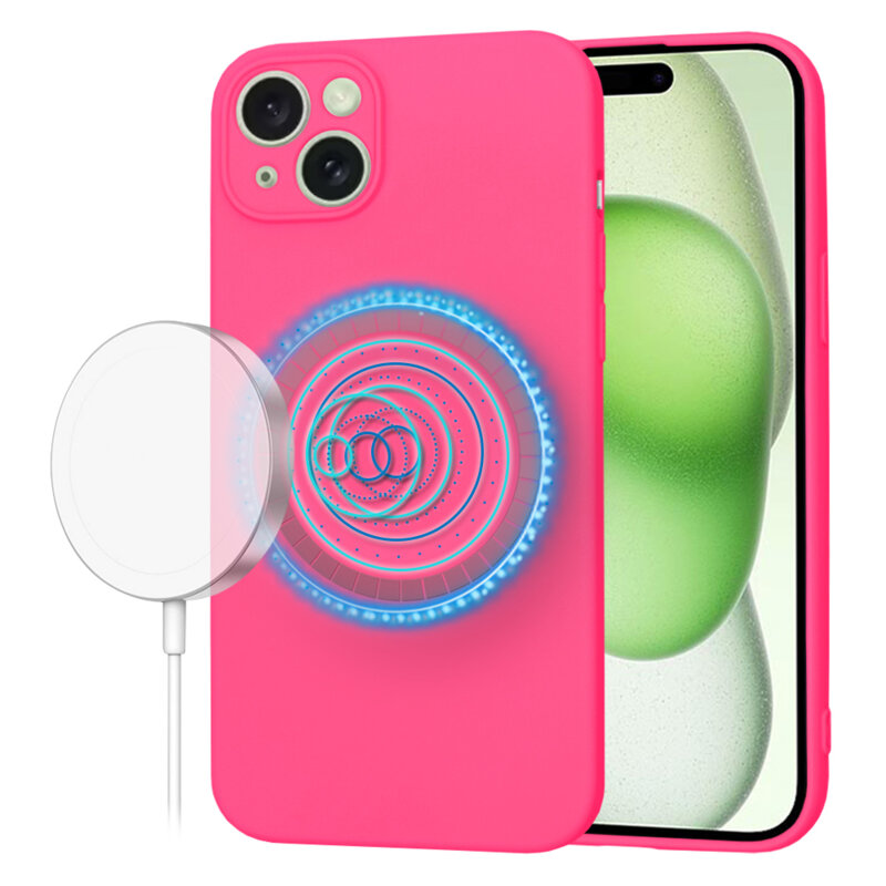 Husa silicon iPhone 15 Plus Techsuit SoftFlex MagSafe, fucsia