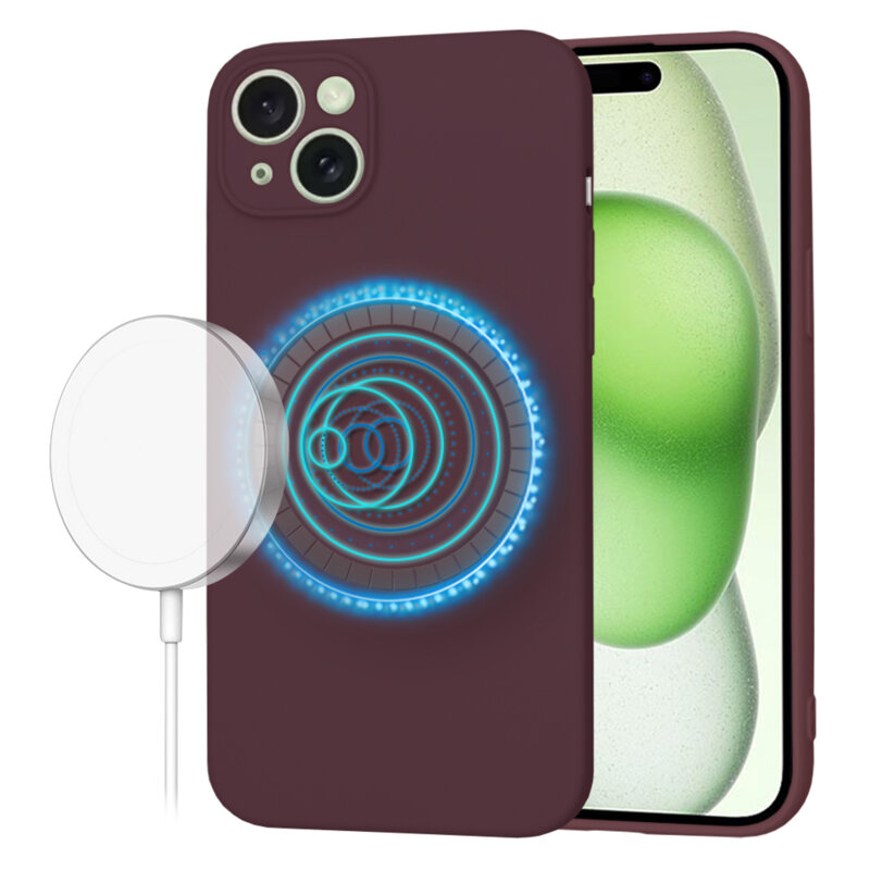 Husa silicon iPhone 15 Plus Techsuit SoftFlex MagSafe, bordo