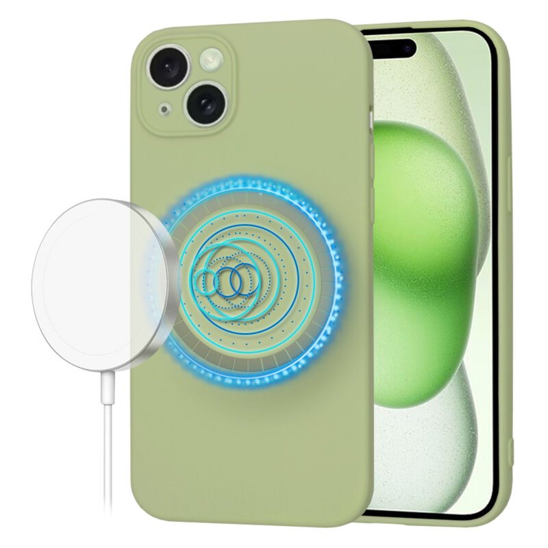 Husa silicon iPhone 15 Plus Techsuit SoftFlex MagSafe, verde