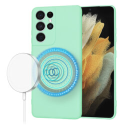 Husa silicon Samsung Galaxy S21 Ultra 5G Techsuit SoftFlex MagSafe, verde deschis