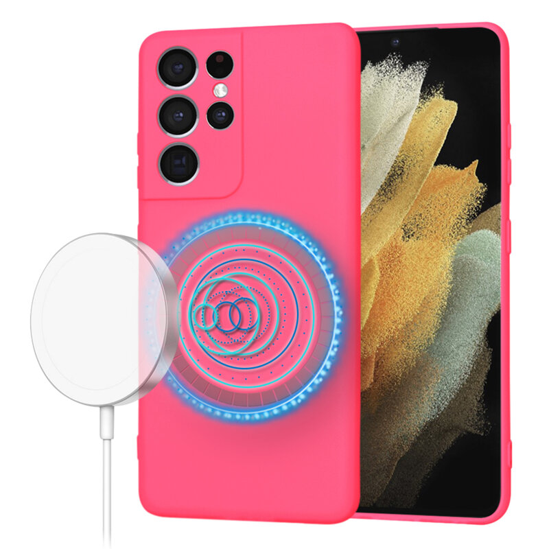 Husa silicon Samsung Galaxy S21 Ultra 5G Techsuit SoftFlex MagSafe, fucsia
