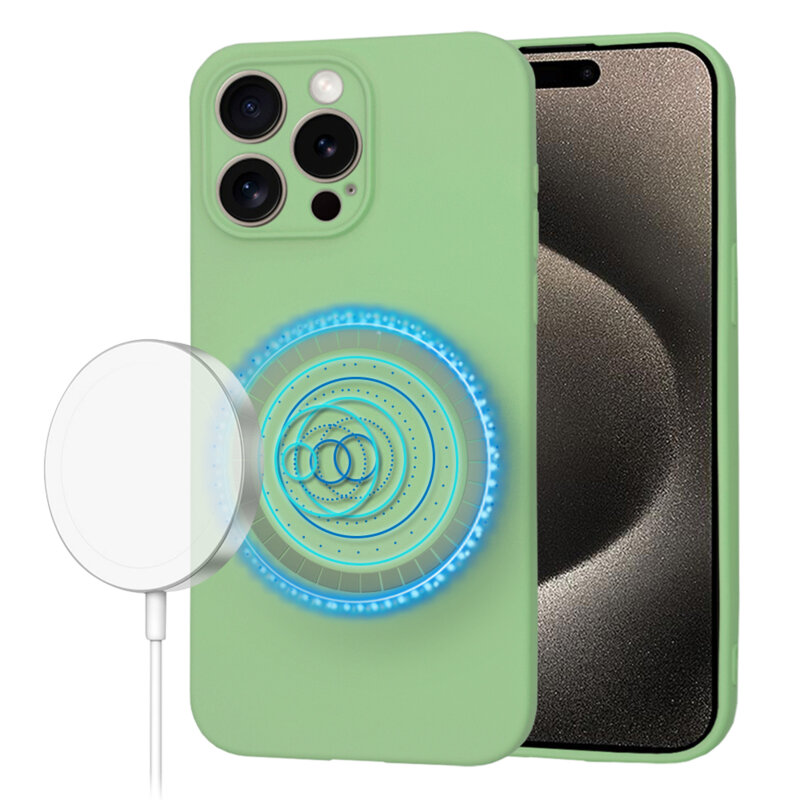 Husa silicon iPhone 15 Pro Max Techsuit SoftFlex MagSafe, verde deschis