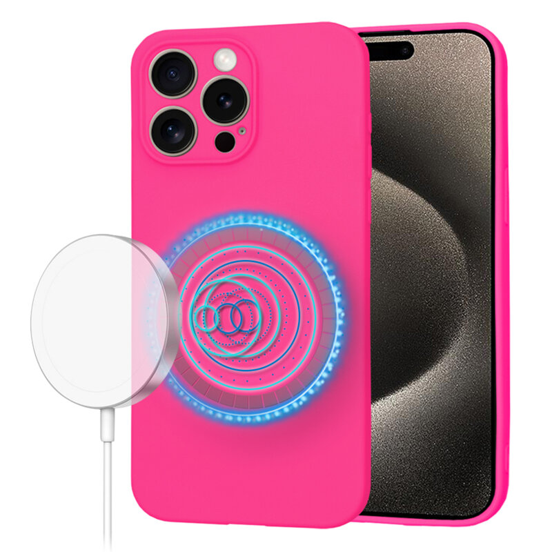 Husa silicon iPhone 15 Pro Max Techsuit SoftFlex MagSafe, fucsia