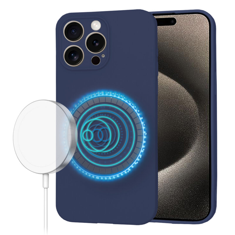 Husa silicon iPhone 15 Pro Max Techsuit SoftFlex MagSafe, bleumarin