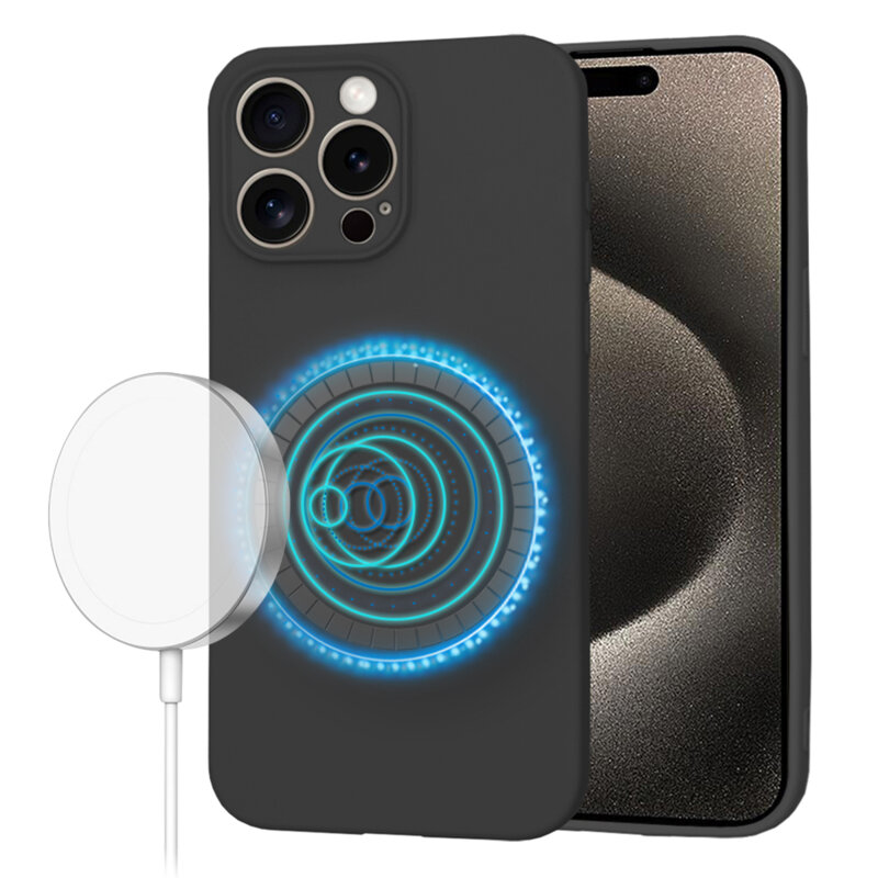 Husa silicon iPhone 15 Pro Max Techsuit SoftFlex MagSafe, negru