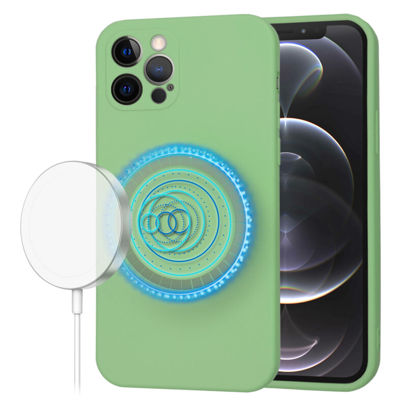 Husa silicon iPhone 12 Pro Techsuit SoftFlex MagSafe, verde deschis