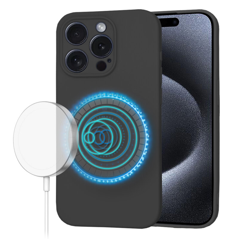 Husa silicon iPhone 15 Pro Techsuit SoftFlex MagSafe, negru