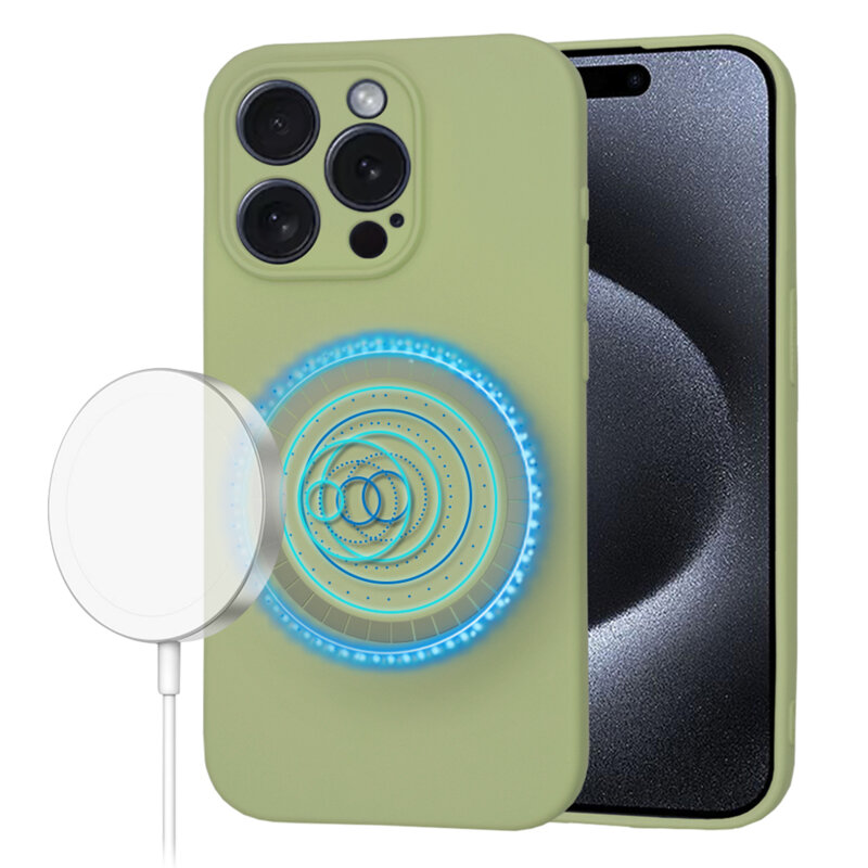 Husa silicon iPhone 15 Pro Techsuit SoftFlex MagSafe, verde