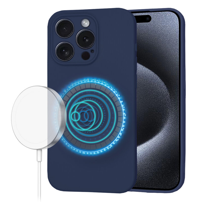 Husa silicon iPhone 15 Pro Techsuit SoftFlex MagSafe, bleumarin